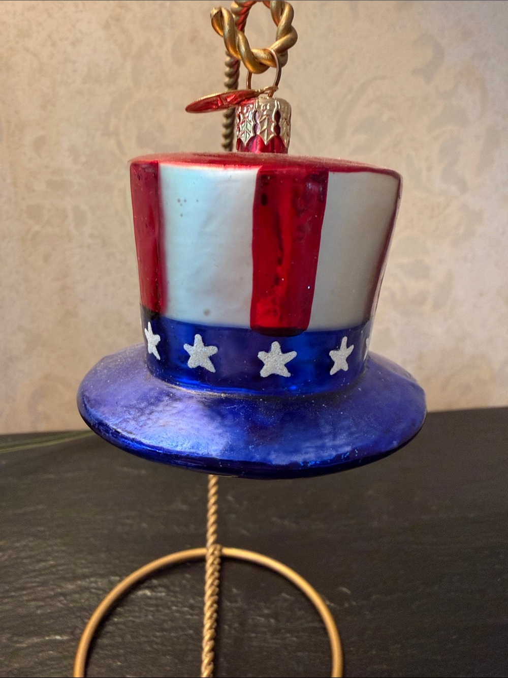 America’s 250th!  Christopher Radko Liberty Lid Red White Blue Top Hat Ornament